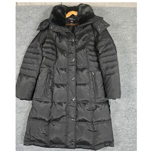 NEW London Fog  Down/ waterfowl Women's Black Puffer Coat Faux Fur Hood Size S